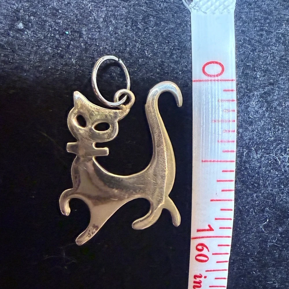 Sterling Silver Cat Pendant 925 Minimalist Kitty Charm 1”